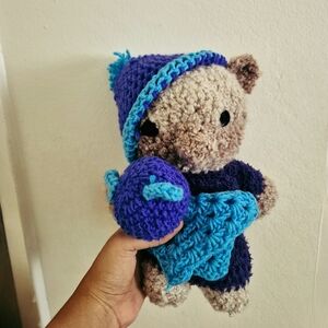 Handcrafted Plush Bear with Blue Outfit And Lovely